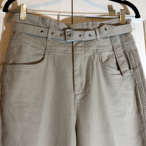 Gap for Good Paper Bag High Waist Stretch Tan Pant with matching Belt SZ 6 - Picture 3 of 6